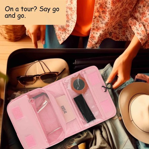 Motroce Foldable Hanging Travel Toiletry Bag,Waterproof Portable Travel Bags, Multifunction Travel Makeup Cosmetic Bag Organizer with Hanging Hook (Pink)