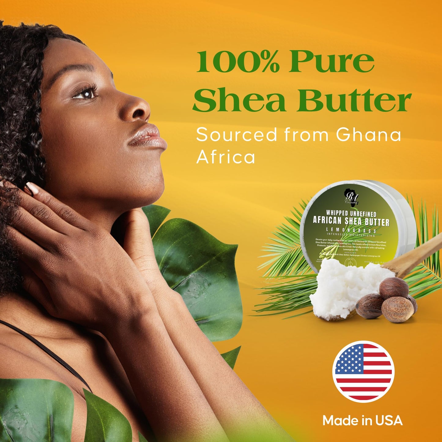 RA COSMETICS Whipped Shea Butter Lemongrass - 100% Pure and Natural African Shea Butter - Ultimate Handcrafted Moisturizer with Essential Vitamins for Radiant Skin and Luscious Hair - 6oz Jar