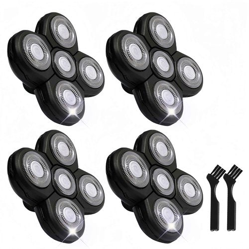 4PCS Shaver Replacement Blades for Head Shaver, 5 Blades Shaver Heads for Bald Men, Head and Face Electric Razor Shaver Heads, 2 Cleaning Brush