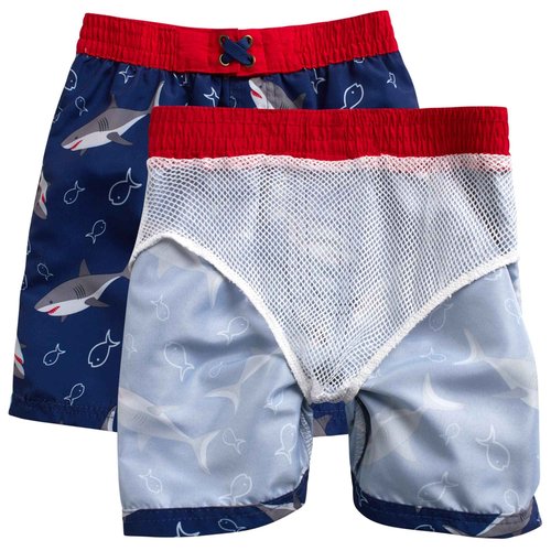 Quad Seven Baby Toddler Boys Swim Set - 2 Piece Swim Trunks and Boys Rash Guard Short Sleeve Kids Swimwear (Sizes: 12M-7), Size 3T, Blue Shark Bite