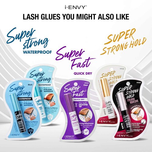 i-ENVY Super Fast Quick Dry Clear & Super Strong Hold Black Eyelash Adhesive (2 Pack), Long Lasting Strip Lash Glue for Eyelash Extensions, Easy to Apply Brush-On Glue Set, Latex & Formaldehyde Free
