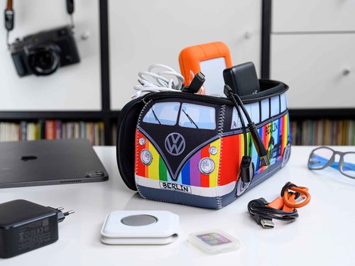 BRISA VW Collection - Volkswagen Neoprene Universal Makeup Cosmetics Toiletry Travel Pharmacy Bag in T1 Bus Design (Berlin/Multicolor/Large)