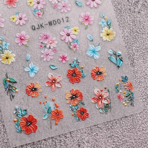 JMEOWIO 6 Sheets Flower Nail Art Stickers Decals Self-Adhesive Spring Summer Floral Nail Supplies Nail Art Design Decoration Accessories
