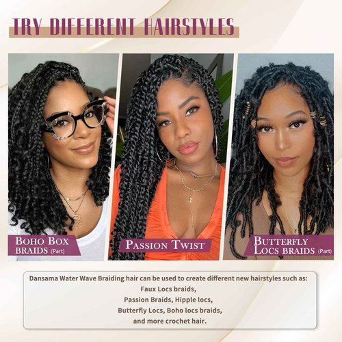 Dansama 7 Packs Passion Twist Hair Water Wave Braiding Hair for Butterfly Style Crochet Braids Bohemian Hair Extensions (22inch (Pack of 7), #1B)