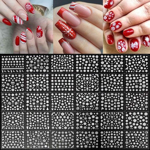 90 Sheets Nail Stickers for Nail Art, Halloween Nail Art Stickers 3D Self-Adhesive Christmas Nail Decals for Nails Design, Snowflake Nail Decoration Holiday Nail Accessories for Women Girls