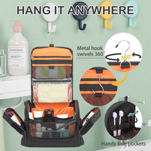 BISKLNDN Toiletry Bag for Men - Tactical Hanging Toiletry Travel Bag Shower Bathroom Organizer for Cosmetics/Shaving/Traveling Toiletries Kit, Portable Case with Handle & Swivel Hook, Black
