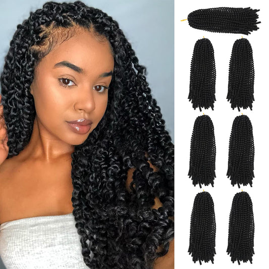 7 Packs Spring Twist Hair 14 Inch Fluffy Spring Twist Crochet Braiding Hair Bomb Twist Spring Crochet Hair for Black Women Hair Extensions 15 Strands 106g/Pack(14 inch, 1B)