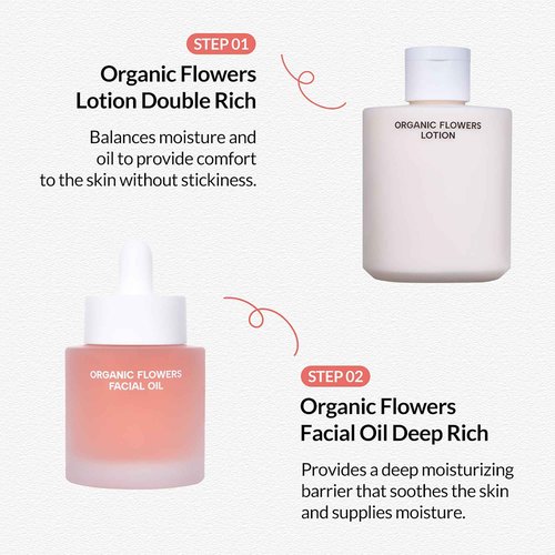 Whamisa Organic Flowers Facial Oil Deep Rich, Hydrating Watery Formula with Fermented Ingredients & Postbiotics, Nourishing, Glowing Hydration (32ml)