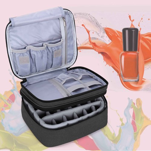 LUXJA Nail Polish Carrying Case - Holds 30 Bottles (15ml - 0.5 fl.oz), Double-layer Organizer for Nail Polish and Manicure Set, Black (Bag Only)