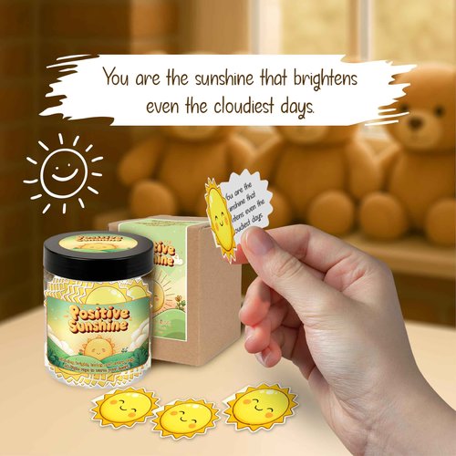 Positive Sunshine Jar - 60 Affirmation Cards, Emotional Support, Yellow - Sunflower - Sunshine Gifts, Stocking Stuffers, Christmas Gifts, Human Sunshine Gift For Women, Cowokers, Friends, Teens