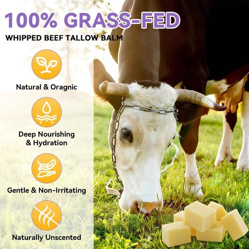 Beef Tallow for Skin, Hydrating Tallow and Honey Balm, Nourishing Grass-Fed With Honey Moisturizer – Natural Skincare Tallow Balm for Dry, Sensitive, or Irritated Skin- Unscented-4oz