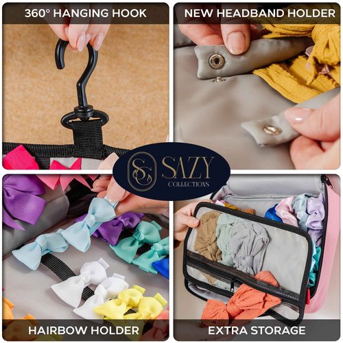 2 in 1 Newly Designed Headband & Hair Bow Organizer for Girls Display Bag - Large Capacity Girls Hair Accessories Organizer, Holds Hair Clips, and Hair tie with a Rotating Hook, Travel-Friendly.