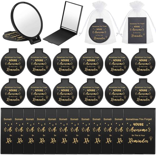 Geetery 48 Sets Inspirational Compact Mirror Bulk Round Makeup Glass Purse Pocket Mini Hand Folding Makeup Mirror with Gift Bags for Thanksgiving Christmas Women Coworker Friends