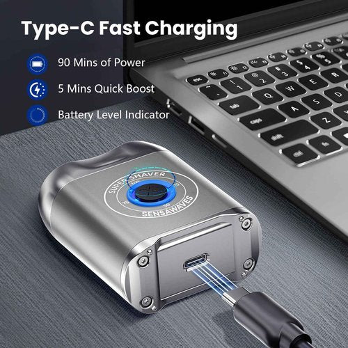Electric Shaver for Men, Portable Travel Shaver for Face & Beard, IPX7 Waterproof Rechargeable Razor with Detachable Head, Cordless Wet/Dry Shaving, Easy Cleaning, Includes Storage Case (Silver)