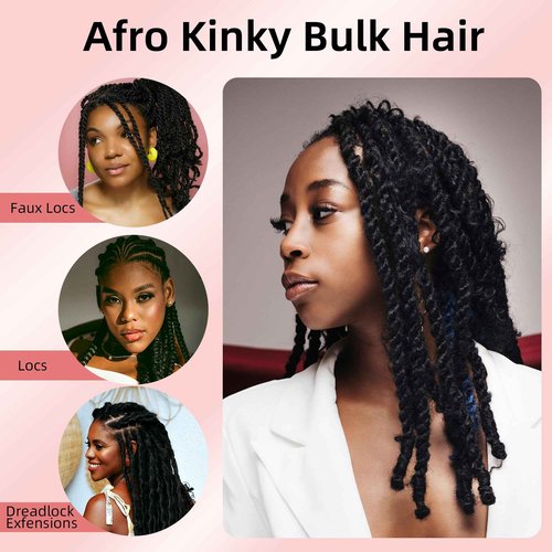 Stancia 12’’ Afro Kinkys Bulk Human Hair, Kinky Curly Human Hair Bundles, Hair Extensions for Braids, Dreadlock, Mini Twist, Micro Loc Repair (50g/pack)