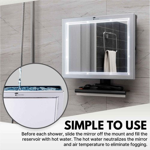 ToiletTree Products Deluxe LED Fogless Shower Mirror with Squeegee Anti-Fog Mirror - Adjustable Shaving Mirror with a Squeegee - Rust-Proof, Impact-Resistance Bathroom Shower Mirror