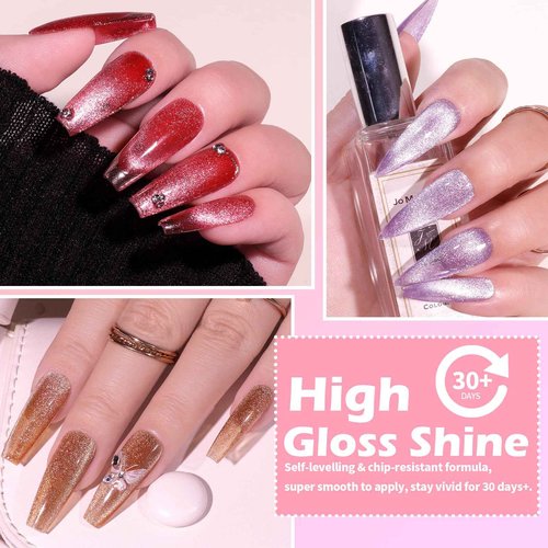 noirwhite Cat Eye Gel Nail Polish Kit with UV Light，12 Colors Glitter Pink Red Purple Green Blue Gold Shimmer Colors Gel Nail Polish with Magnet Top Base Coat Nail Art Manicure Salon DIY Home Gifts