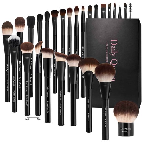 25 pcs Makeup Brush Set Holder Black Professional Kabuki Powder Concealers Eye shadows Blush Eyeliner Eyebrow Contour Eye blending Brushes (25pcs brush with box)