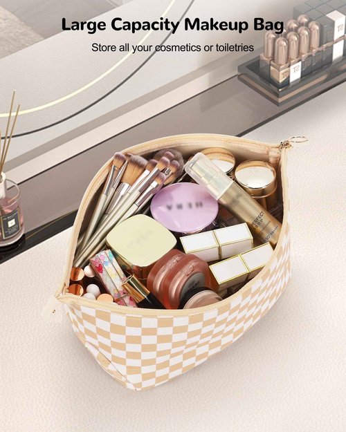 NAONAYA Makeup Travel Bag,Cosmetics Organizer Toiletry Bag,Large Capacity Waterproof Portable Lightweight Makeup Case Gifts for Women and Girls,Neoprene Checkered