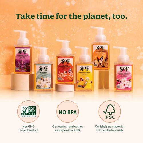 SoF Hydrating Foaming Hand Wash - With Organic Agave Nectar & Coconut Oil- Vegan & Non GMO- Free From Phthalates, Sulfates & Parabens- Orange Blossom & Honey - 8 oz Bottle 3 Pack