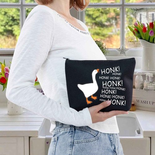 LEVLO Goose Play Cosmetic Make Up Bag Gaming Gamer Gift Honk Honk Honk Goose Makeup Zipper Pouch Bag For Friend Family (Honk Honk Black)