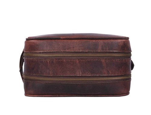 Aaron Leather Goods Leather Toiletry Bag for Men and Women Brown 10.5 Inch (Walnut)