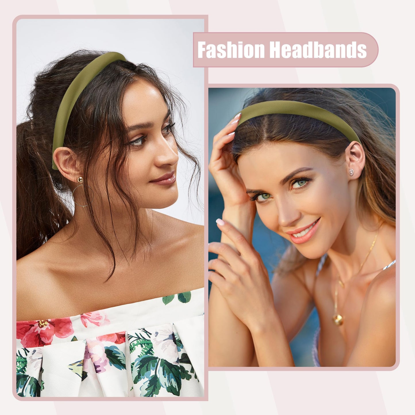 VOCOSTE 2 Pcs Solid Simple Silk Headbands, Fashion Hair Hoop for Women, Anti Slip Hair Accessories, Grey, Green, 0.59" Wide