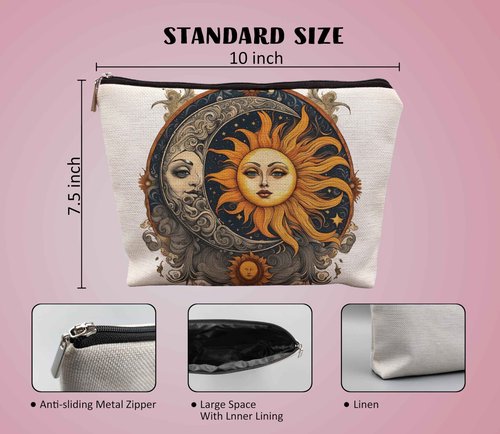 uinwk Boho Celestial Sun and Moon Makeup Pouch - Witchy, Aesthetic Cosmetic Bag for Women - Halloween Gifts