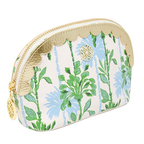 Lilly Pulitzer Vegan Leather Zipper Pouch with Scallop Edge, Cute Pencil Case for Adults, Travel Toiletry Bag, Small Pouch Bag for Supplies, Makeup or Toiletries (Swayin in the Breeze)