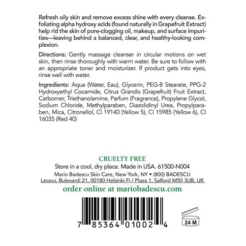 Mario Badescu Botanical Facial Gel Cleanser - Lightweight, Oil-Free Face Wash for Women and Men - Face Cleanser Infused with Refreshing AHA Grapefruit Extracts, 16 Fl Oz