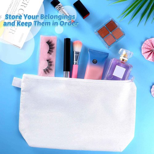 Weewooday 12 Pieces Blank Canvas Makeup Bags with Bottom Handle Bulk Sublimation Zipper Pouch Canvas Cosmetic Bags for Women Student Thanksgiving Christmas DIY Craft Travel Toiletry Pencil(White)