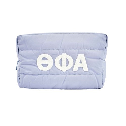 Sorority Shop Theta Phi Alpha Makeup Bag - Puffer Style with Sorority Letters, Travel Cosmetic Bag with Zipper Closure, Perfect Theta Phi Alpha Sorority Gifts for Women