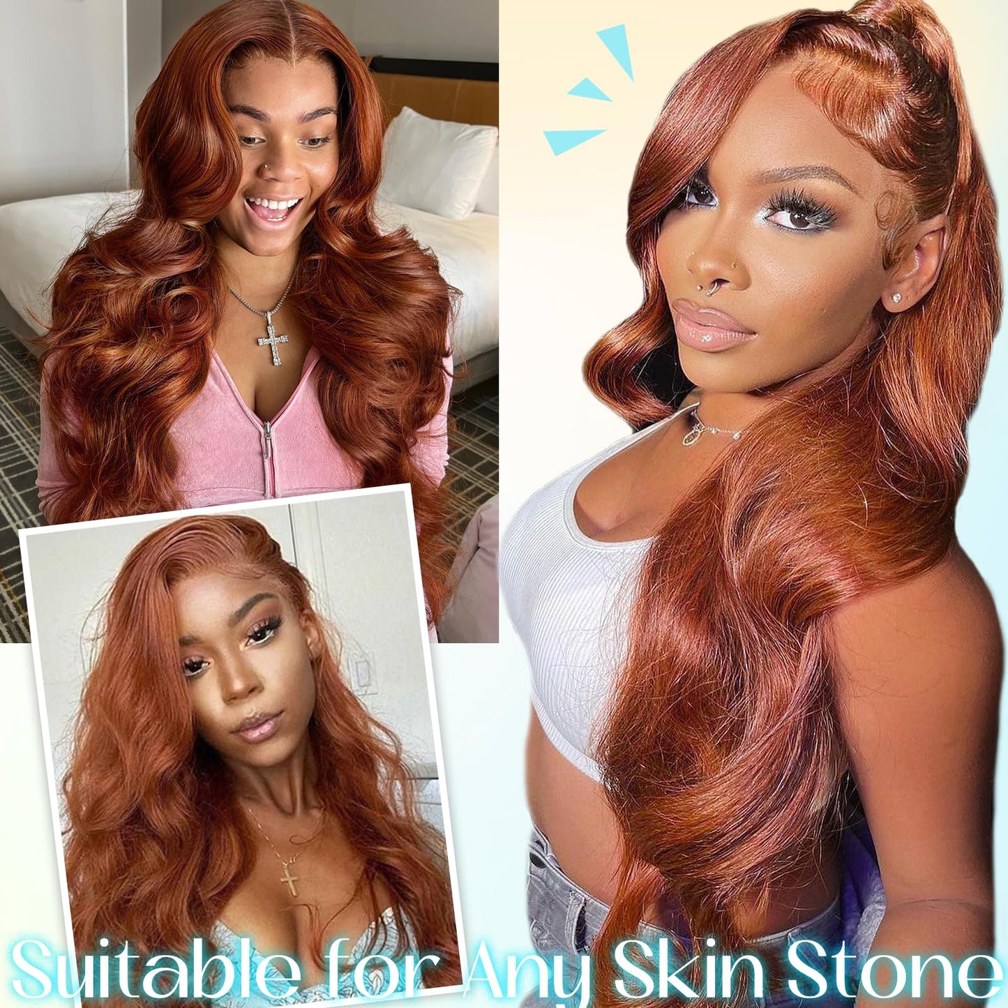 FAVE 28 Inches Lace Front Wig 200% Density Heat Resistant Synthetic Lace Front Wig Long Wavy Free Part Auburn Wig Glueless Lace Front Wigs for Women Lace Wig for Party Daily Use (Auburn)