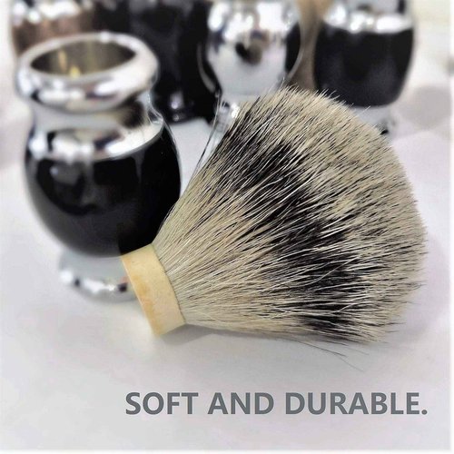 JEQUIL&CORENVEO 100% Silvertip Badger Hair Shaving Brush, Handmade Shaving Brush with Fine Resin Handle and Stainless Steel Base (Black)