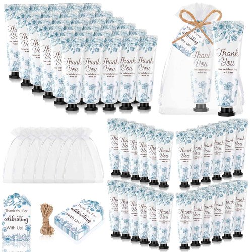 Dansib 48 Sets Christmas Baby Shower Hand Cream Gift Winter Party Favors for Guests Gift Bulk Mini Travel Size Hand Lotion Set for Guests(Blue Flower)