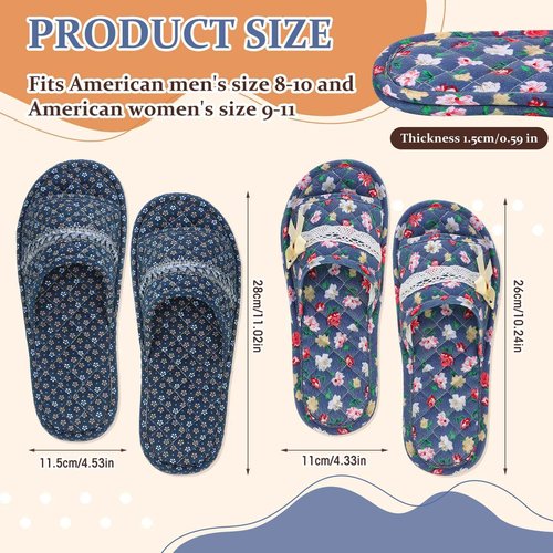 Mepase 8 Pairs Cotton House Indoor Slippers for Guests Washable Home Open Toe Slippers for Women Men