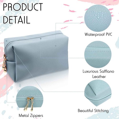 Jexine 9 Pcs Makeup Bag Leather Zipper Cosmetic Bag Preppy Water Resistant Versatile Makeup Pouch Travel Cosmetic Organizer Portable Toiletry Pouch Daily Beauty Storage for Women Girls Gift