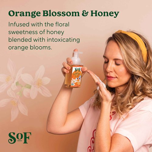 SoF Hydrating Foaming Hand Wash - With Organic Agave Nectar & Coconut Oil- Vegan & Non GMO- Free From Phthalates, Sulfates & Parabens- Orange Blossom & Honey - 8 oz Bottle 3 Pack