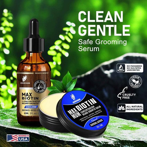 aokur 2 Pack Biotin Beard Growth Kit for Men – Sandalwood Beard Oil & Balm – Beard Care Set for Growth, Softening & Styling – Gift for Father’s Day & Christmas