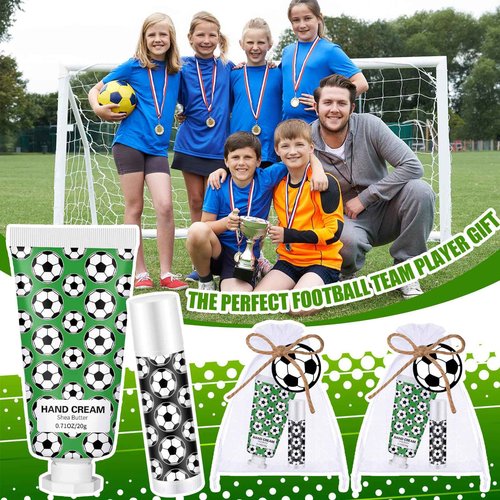 Heigble 36 Sets Soccer Lip Balm Hand Cream Set soccer Party Favors, Include 36 Lip Balm 36 Moisturizing Hand Cream 36 Bags 36 Cards and Ropes for Soccer Accessories Gifts