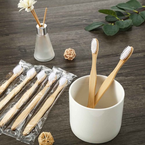 Sliner 100 Packs Prepasted Disposable Toothbrush Bamboo Prepasted Individually Wrapped Pre Pasted Toothbrush with Bamboo Handles Homeless Gift Set for The Homeless (Classic Color)