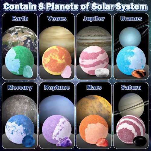 Toylink Galaxy Bath Bombs for Kids with Surprise Inside Space Toys, 8 Pack Planet Bath Bombs with Solar System Gemstones Organic Bubble Bath Fizzies Birthday Christmas Gifts for Boys Girls