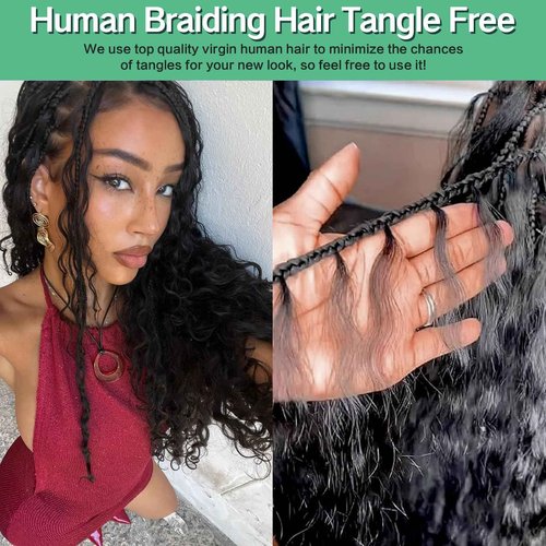 Human Braiding Hair for Boho Braids 120g 3 Bundles Deep Wave Curly Bulk Human Hair for Braiding Knotless Bohemian Natural Color (1B, 24 Inch)
