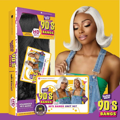 Sensationnel Butta Lace 90Sbangs Wigs - Unit 907 Glueless Wide Deep Part Synthetic Preplucked Hairline (BEIGEBLONDE)