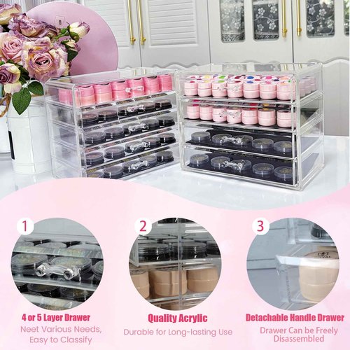 Guolich 5 Tier Nail Art Decoration Storage Box，Acrylic Make Up&Jewelry Organizer with Drawers, Cosmetic Storage for Dresser Countertop and Bathroom，Transparent Acrylic Nail Art Jewelry Accessories
