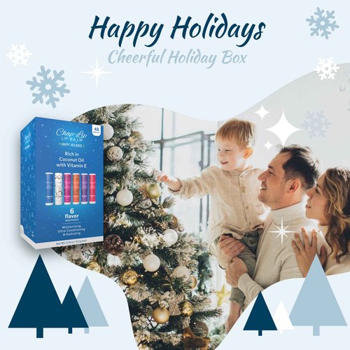 Chap-Lip Lip Balm Rich in Coconut Oil & Vitamin E - Moisturizing, Ultra Conditioning & Hydrating - Total Lip Moisturizer & Lip Therapy Treatment - Happy Holidays 6 Flavor Assortment, 48 Count