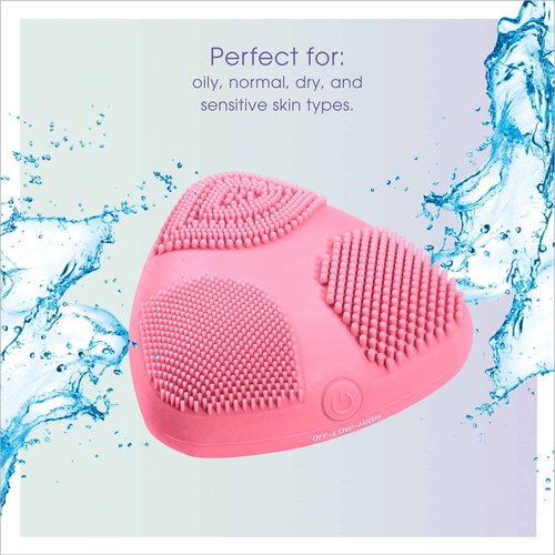 True Glow by Conair Skinpod Silicone Facial Cleansing Brush with 3 Brush Zones, Battery Operated