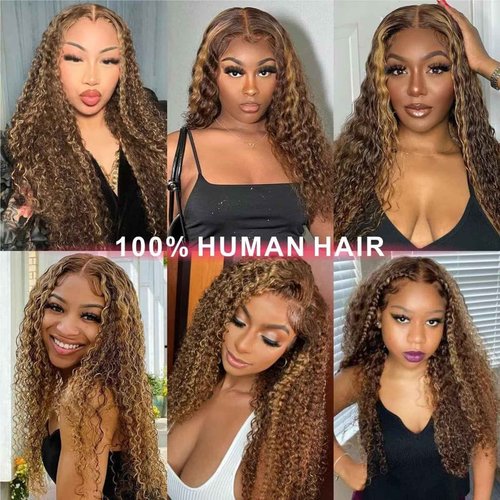 Habiliana Human Hair Wig 200% Density HD Highlight P4/30 Deep Wave Lace Front Wigs Human Hair Real Full Large Lace 13X6 Lace Front Wigs Pre Plucked for Black Women