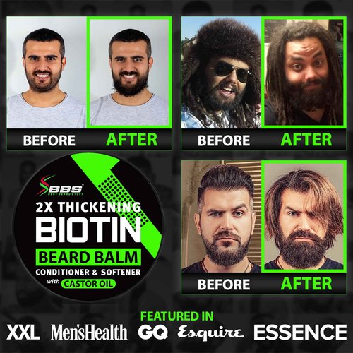Biotin Beard Balm for Men - 2X Thickening for Beard and Mustache - Organic Mustache Wax with Castor Oil & Meadowfoam – Hydrating Facial Hair Growth Balm & Leave-In Conditioner
