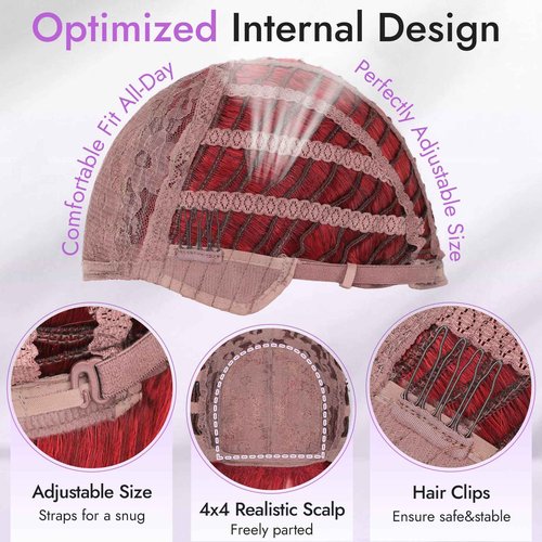 Eawwii Long Red Wig with Bangs for Women, 4x4 Realistic Scalp,Free Parting, Layered Hairstyle Synthetic Heat Resistant for Daily Party Use 26 inch